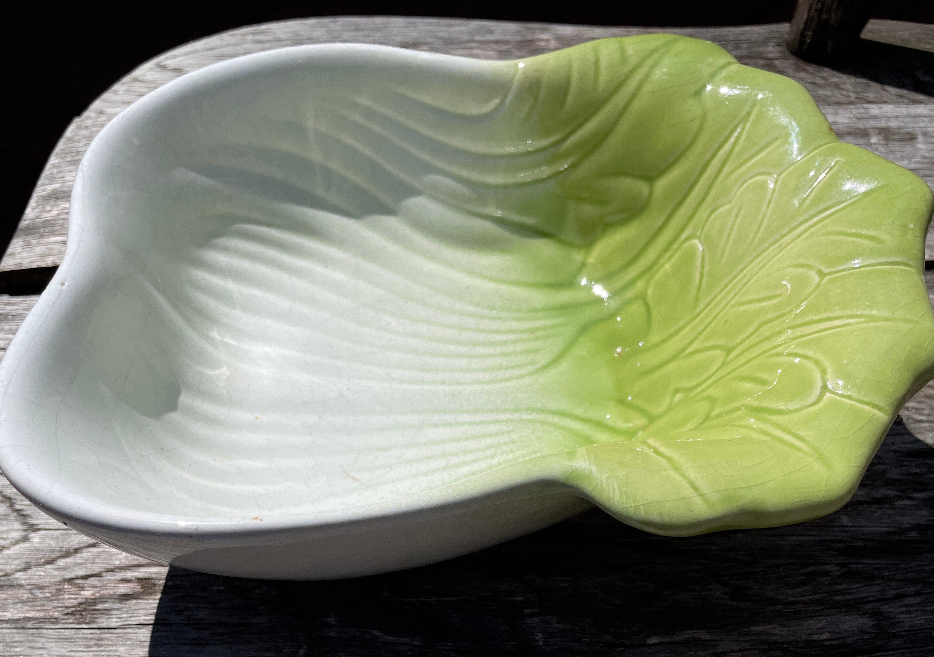 Vintage/antique Cabbage Serving Bowl/ Green Cabbage Leaf Bowl Etsy