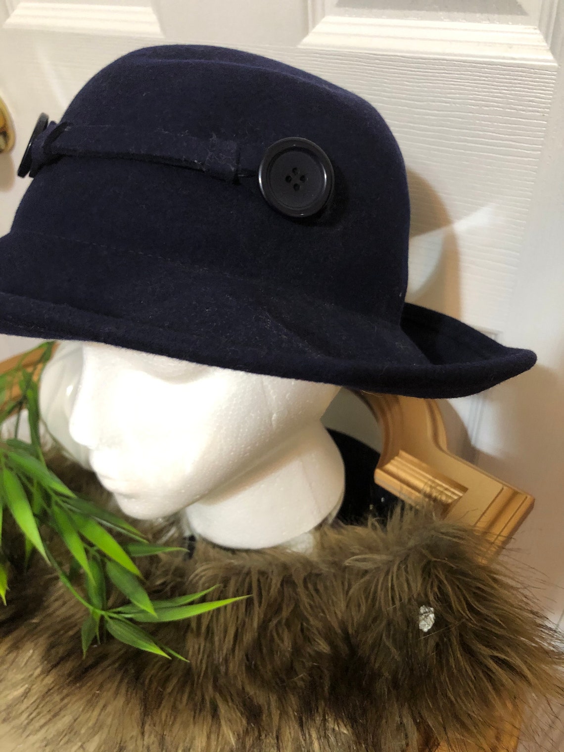 Vintage Blue 100 Wool Hat with Buttons Etsy