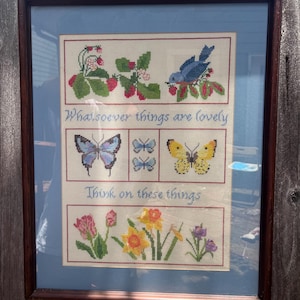 Vintage Cross Stitch Framed Art / 21 X 16 Inches
