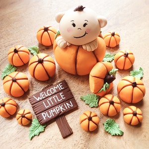 Welcome little pumpkin fondant cake topper baby shower set