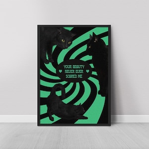 Stampa di gatto nero, stampa murale di gatto, poster con stampa di gatto nero, stampa di gatto nero carino, stampa di testi di fantasmi