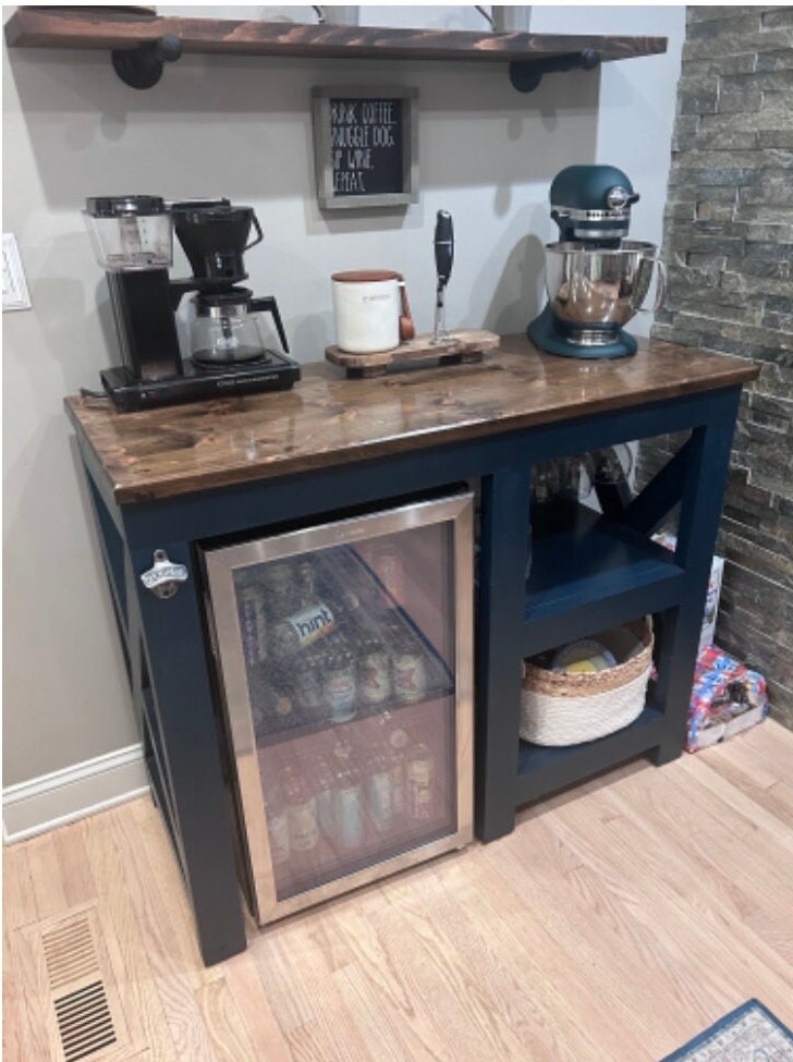 Coffee Bar / Mini Fridge Coffee Bar Cabinet / Country Chic Style Coffee or  Tea Bar / Coffee Bar With One Hinged Door With Small Storage 