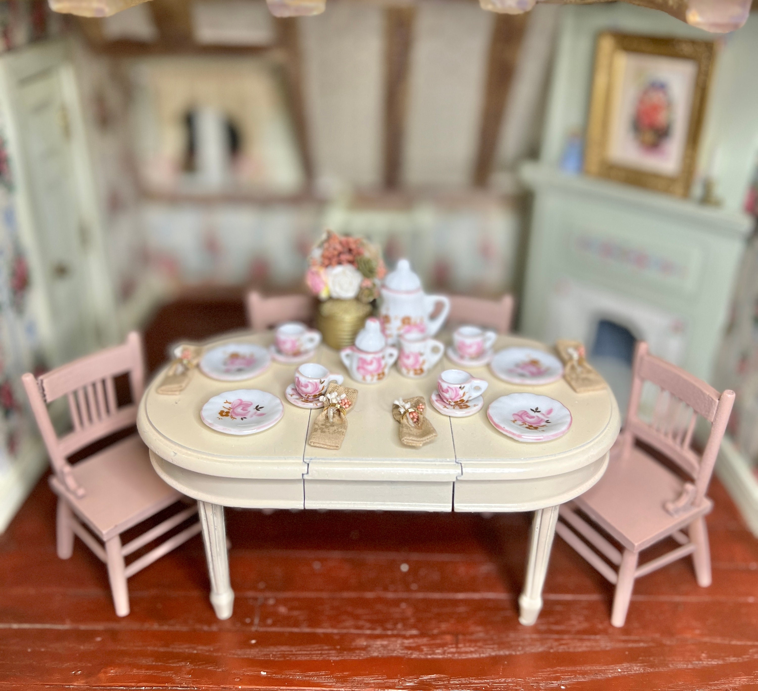 15Pcs 1:12 Miniature Porcelain Tea Cup Set Flower Tableware Kitchen  Dollhouse Furniture Toys For Children Tea Cups Dollhouse
