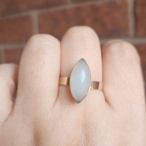 Vintage 14k yellow gold marquise cut genuine jade statement ring, US size 10.5, statement jade ring