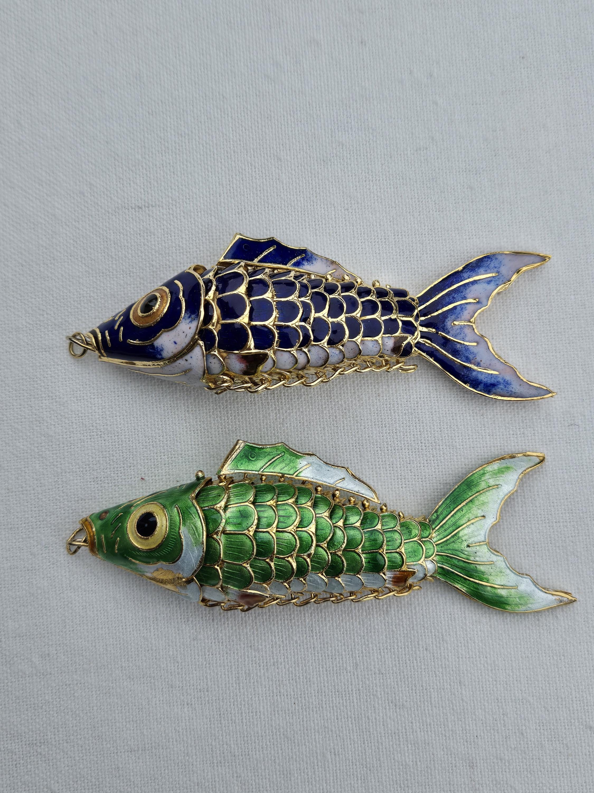 Large Vintage Gold Toned Cloisonne Articulated Koi Fish Pendant ...