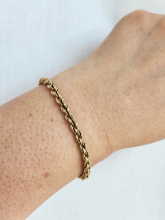 Vintage 9ct yellow gold chunky rope chain bracele… - image 4