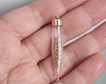 Vintage 10k yellow gold glass bottle pendant with real gold flakes, unique gold pendant, glass jewelry