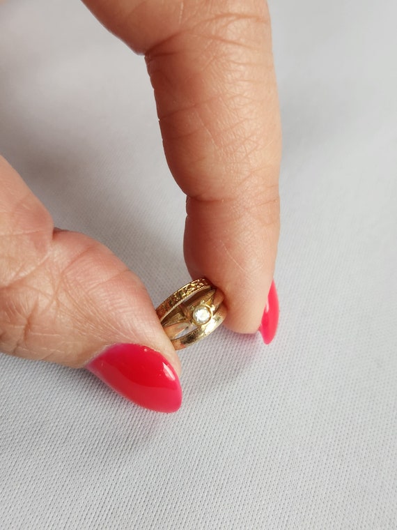 Vintage 9ct yellow gold 3-ring wedding ring set c… - image 4