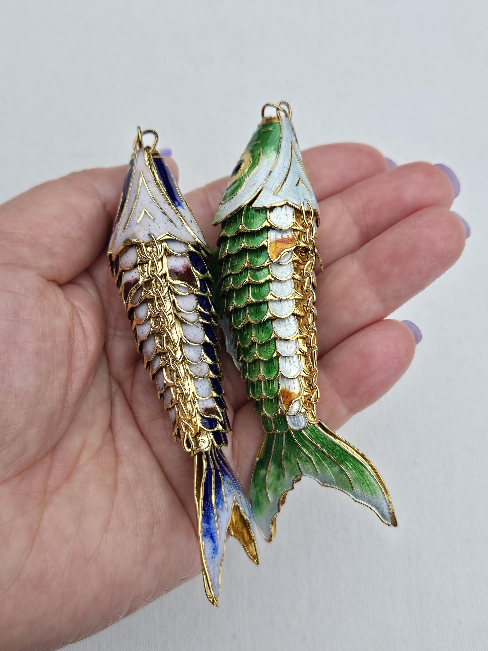 Large Vintage Gold Toned Cloisonne Articulated Koi Fish Pendant ...