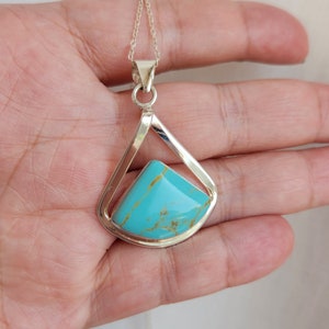 Sterling Silver Turquoise Pendant Necklace: Artisan Made, 16.5&quot; Rolo Chain