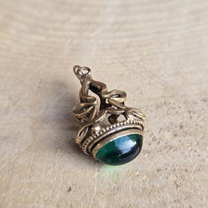 Victorian Gold Filled Fob Pendant: Green Glass Watch Chain Charm