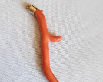 Antique 10k rosy tone yellow gold genuine coral branch statement pendant, coral branch brooch conversion jewelry