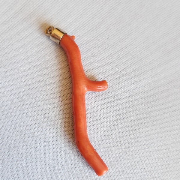 Antique 10k rosy tone yellow gold genuine coral branch statement pendant, coral branch brooch conversion jewelry