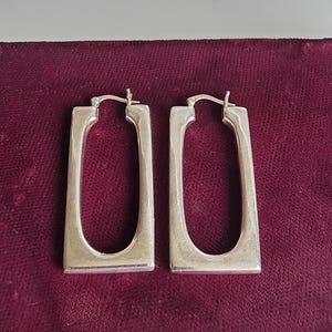 Vintage Sterling Silver Rectangular Hoops | Statement Earrings