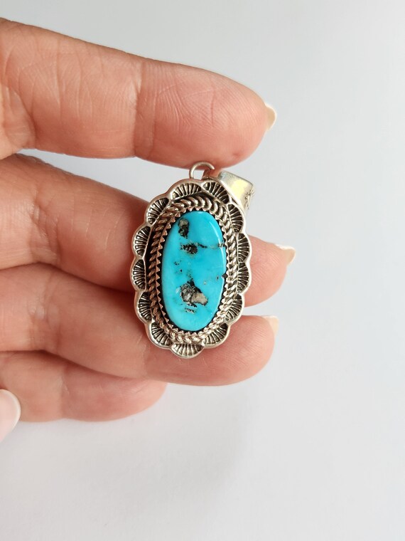 Vintage Navajo sterling silver tribal turquoise p… - image 4