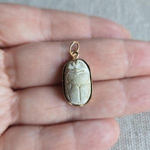 Vintage 14k yellow gold carved scarab pendant, Egyptian revival jewelry, scarab pendant