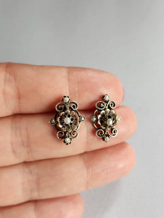 Antique Victorian silver and 10k ornate seed pear… - image 1