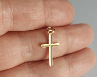 Vintage 9ct yellow gold double sided cross pendant, solid gold cross charm, religious jewelry