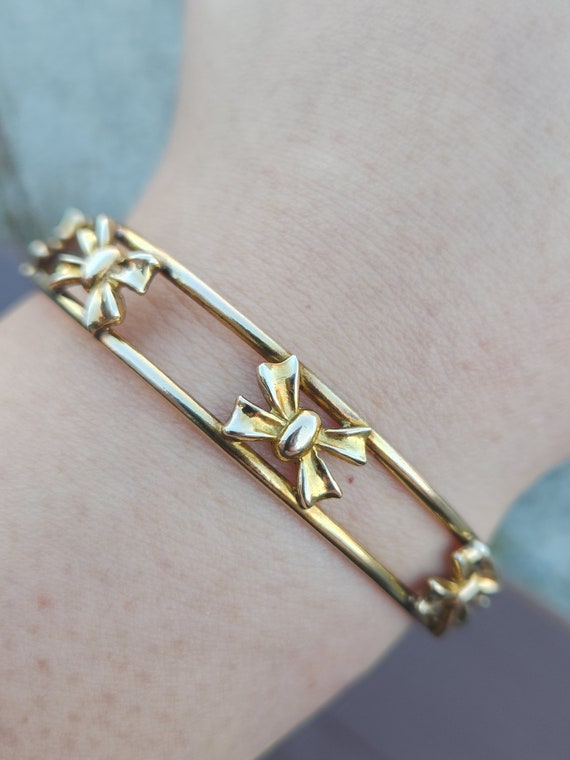 Vintage gold filled slip on bangle with bows all … - image 5