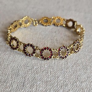 Vintage Vermeil Bohemian Garnet Bracelet, 900 Silver Gilt, 7.75-Inch