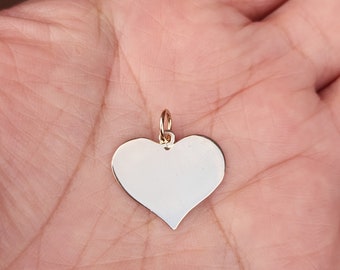 Vintage solid 14k yellow gold high polished heart pendant, engravable heart pendant, sweetheart jewelry, sweetheart gift