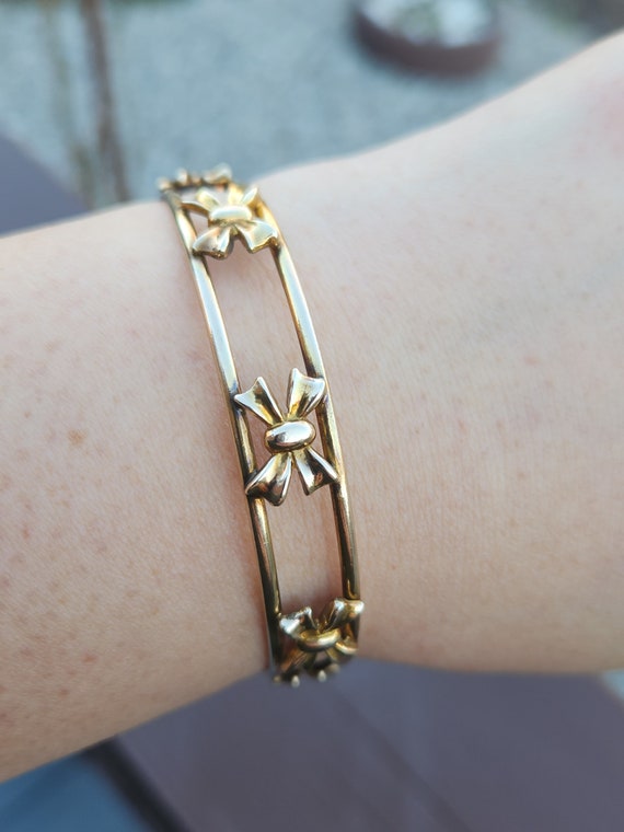 Vintage gold filled slip on bangle with bows all … - image 4