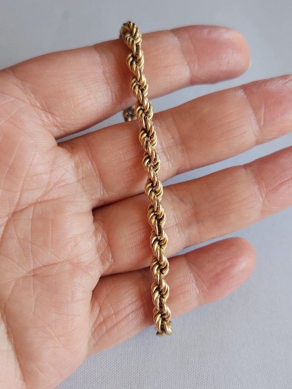 Vintage 9ct yellow gold chunky rope chain bracele… - image 5