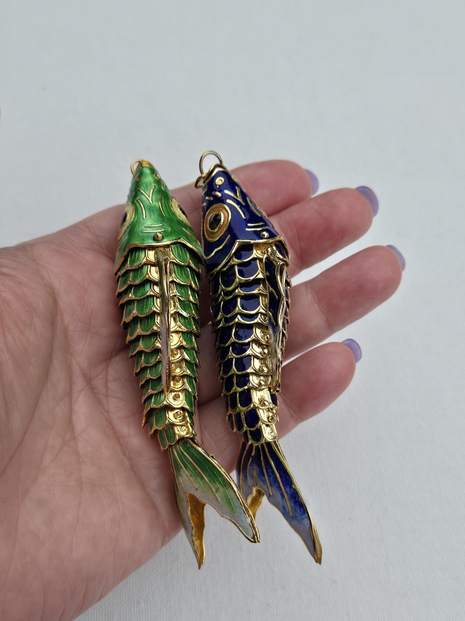 Large Vintage Gold Toned Cloisonne Articulated Koi Fish Pendant ...