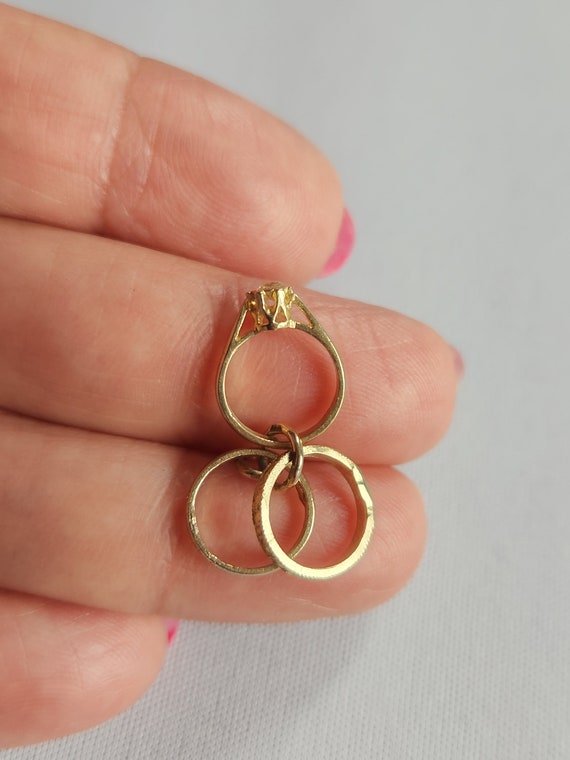 Vintage 9ct yellow gold 3-ring wedding ring set c… - image 6
