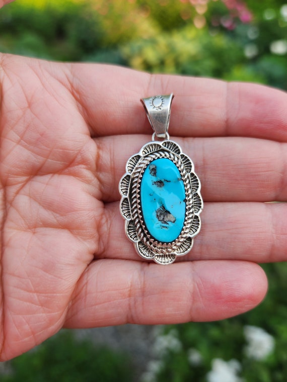 Vintage Navajo sterling silver tribal turquoise p… - image 2