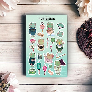 A6 Frog Festival STICKER SHEET - Glossy Vinyl Adhesive Art