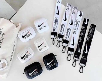 off white airpod case with keychain