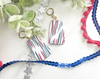 STARS AND STRIPES- 4th of July earrings, dangle earrings, polymer clay, clay earrings