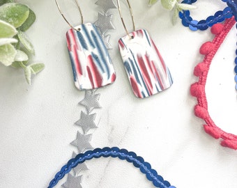 STARS AND STRIPES- 4th of July earrings, dangle earrings, polymer clay, clay earrings