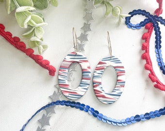 STARS AND STRIPES- 4th of July earrings, dangle earrings, polymer clay, clay earrings