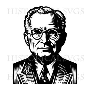 Pode incluir: Retrato a preto e branco de um homem com óculos redondos, fato e gravata com motivos de estrelas. A imagem é uma ilustração detalhada com alto contraste.