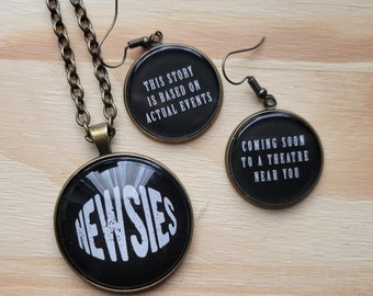 Newsies Jewelry Set, Necklace Earrings Handmade Cabochon, Antique Brass, cast gift, directors gift, jack kelly, broadway gifts, theater gift