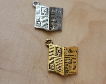 Newspaper Charms: Antique Pewter or Gold Tone, USA Made, 10 pc Set
