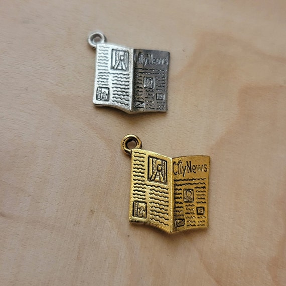 Newspaper Charms: Antique Pewter or Gold Tone, USA Made, 10 pc Set