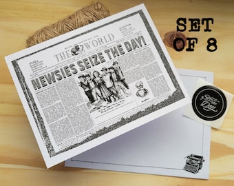 Newsies Note Cards Party Invitation Kit Handmade Fold-Over Thank You Cards Envelopes Stationery Set of 8