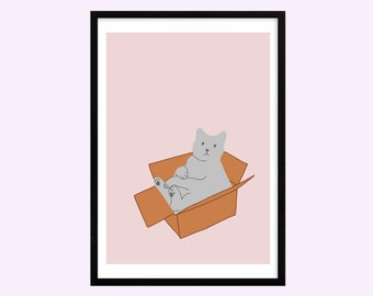 Cat in a Box Print A3