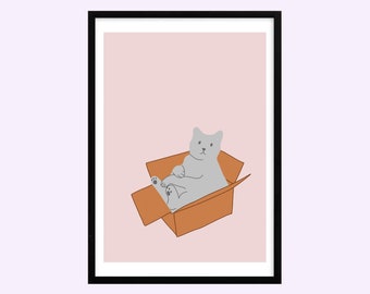 Cat in a Box Print A4