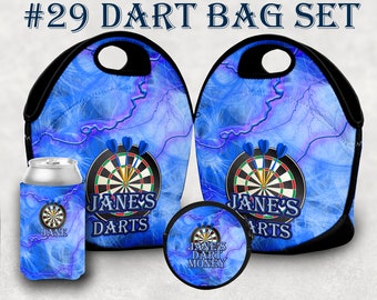 a #29 Dart Bag And Accessories - Blue Lightning Pattern