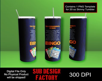 10 Commandments of Bingo 20 oz Skinny Tumbler Template - Digital file only