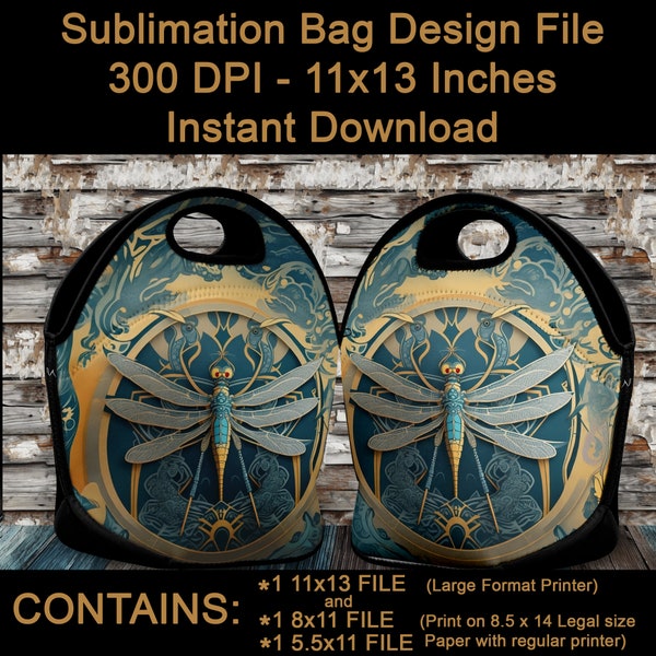 Boho Dragonfly Lunch Bag Design  -  Contains full size and overlapping split files for sublimation DIGITAL FILE ONLY