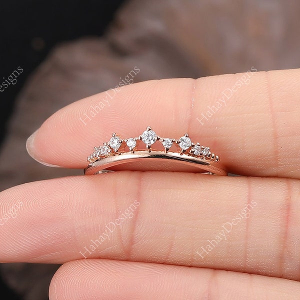 Unique Crown Shape Diamond Ring/ Alternative Stone Wedding Band/ Moissanite Matching Ring/ Interchangeable Ring/ Dainty Stackable Ring