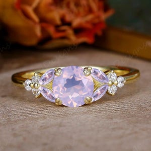 Double Prong Round Lavender Amethyst Ring, Cluster Bridal Promise Ring, Light Purple Amethyst Ring, Natural Gemstone Ring For Women