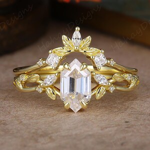 Moissanite Engagement Ring Set, Unique Hexagon Cut Solid Gold Stacking Wedding Rings, Promise Ring Bridal Ring Set Anniversary Gift For Her