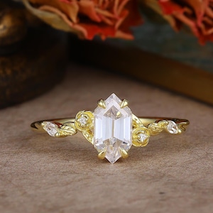 Moissanite Hexagon Engagement Ring, Solid Gold Hexagon Moissanite Wedding Ring, Anniversary Gift Moissanite Ring For Women Diamond Ring