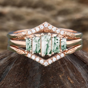 Edelsteen Diamond Stacking Ring Set Mosagaat Ring Set van 2 sierlijke edelsteenringen Mossanite Jewelry Perfect Women Day Gift Alexandrite Ring